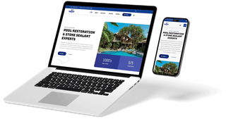 Floating laptop mockup of a website