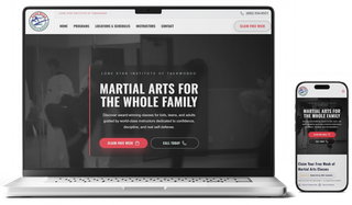 Laptop and phone mockup of the Lone Star Institute of Taekwando website.