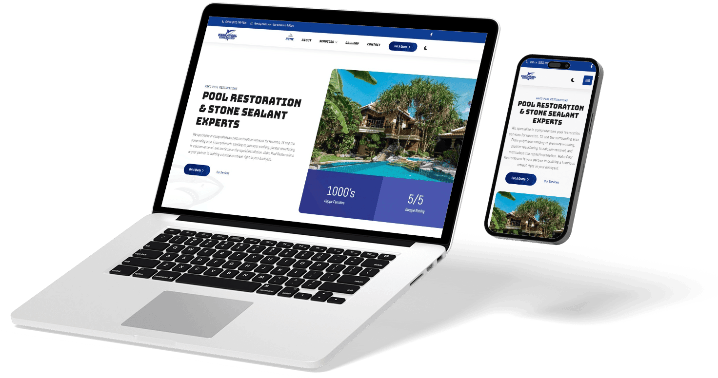 Website shown on a laptop and phone, angled product shot