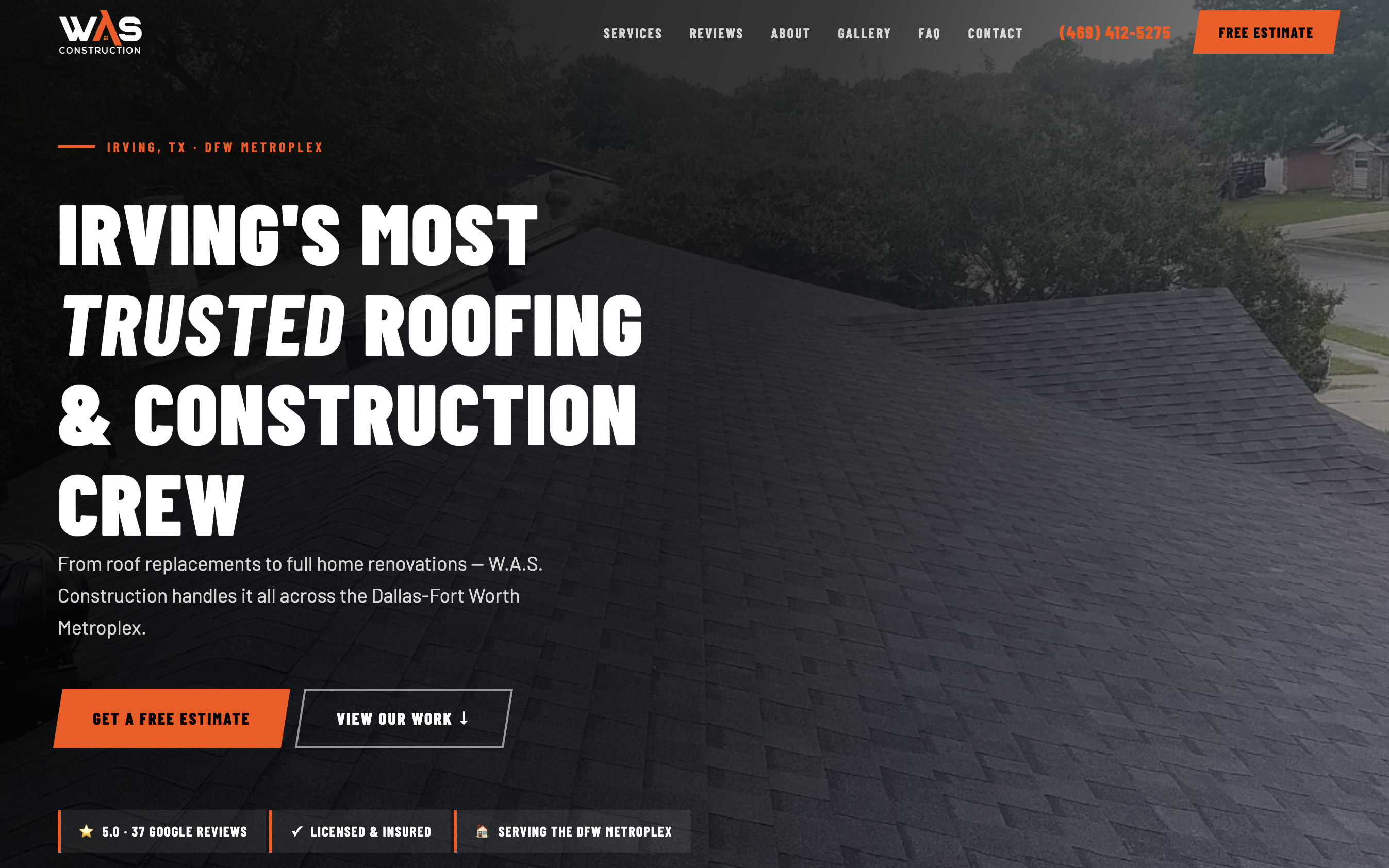 Screenshot of the WAS Construction website.